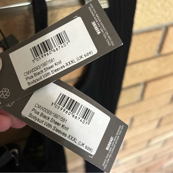 NWT PrettyLittleThing Plus Black Sheer Knit Bodysuit w/ Sleeves Size XXXL - Picture 7 of 7